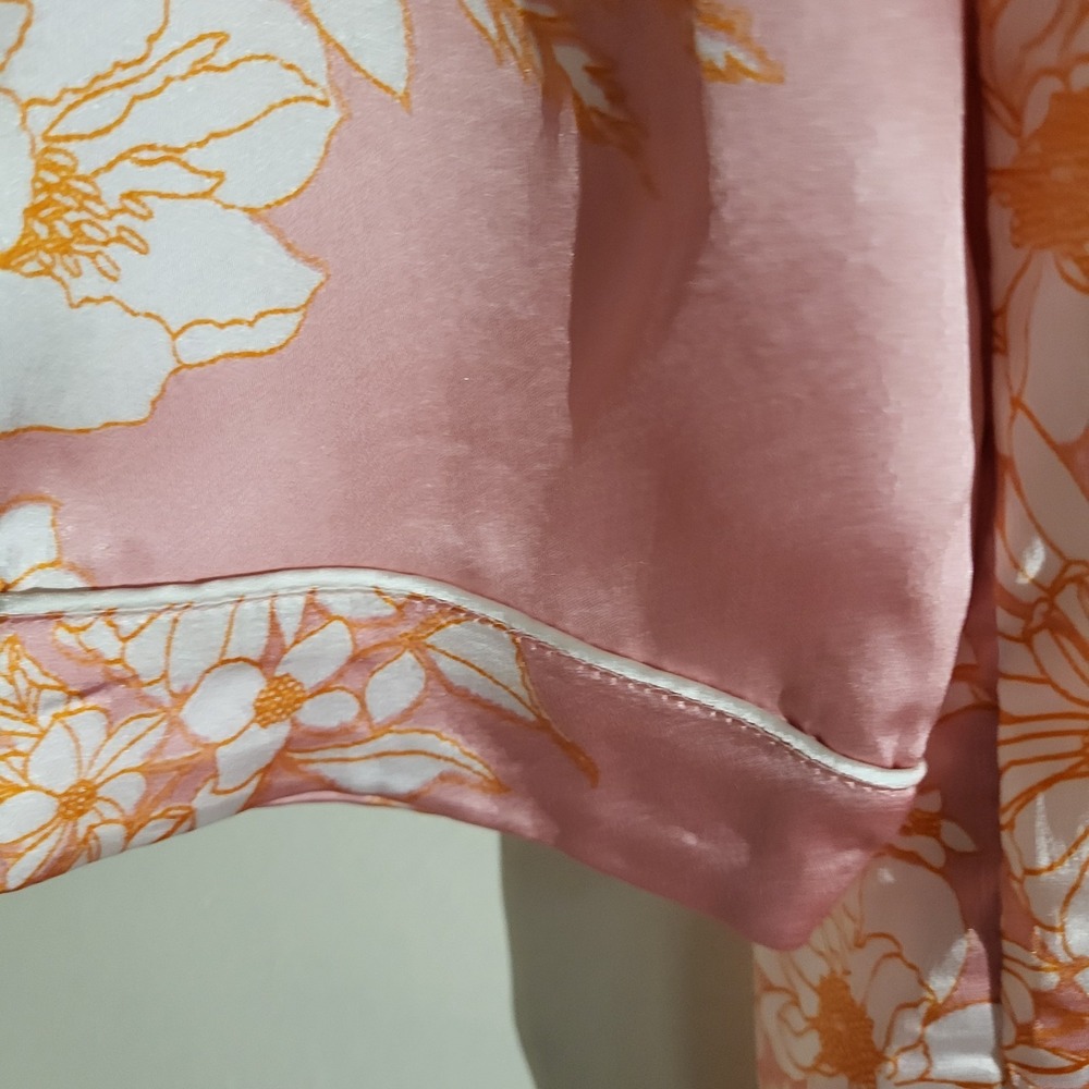 Cynthia Rowley Sleepwear M Pink Floral Satin Button Front Silky Lingerie Shirt - Picture 8 of 8